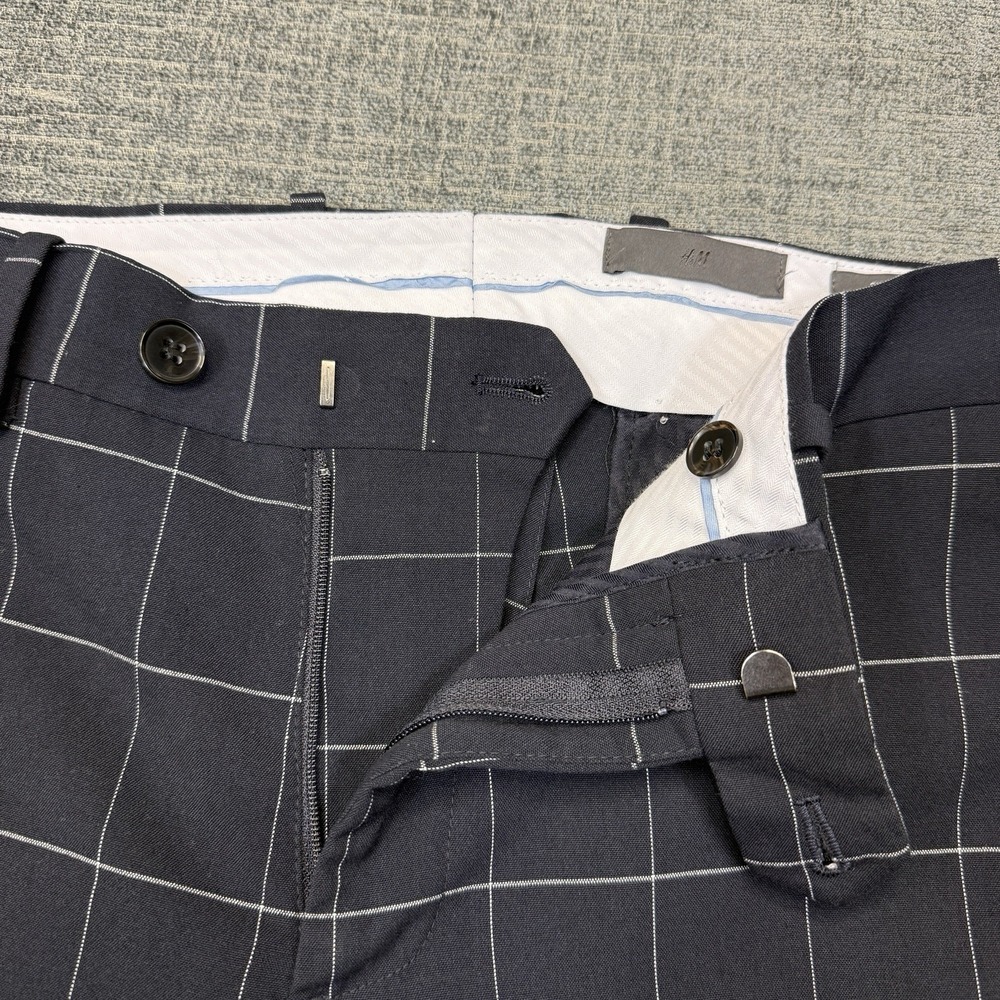 H&M Skinny Fit Dress Pants Mens 30x30 Gray Windowpane Check‎ Stretch Trousers
